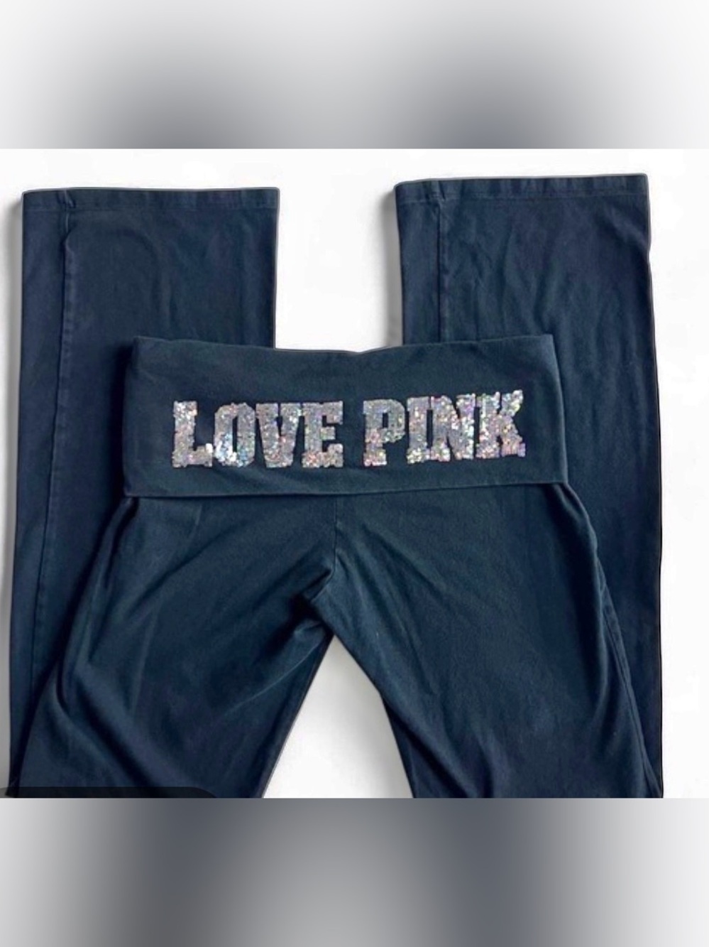 Vintage PINK Victoria's Secret Foldover flare Pants with Sequin 'LOVE PINK' Y2K